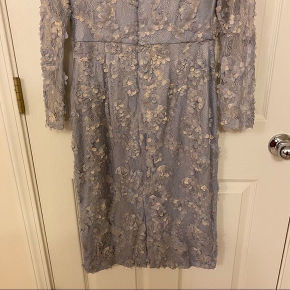 XSCAPE Metallic Lace Sheer Long Sleeve Bodycon Dress in Grey/Gold - Picture 5 of 10